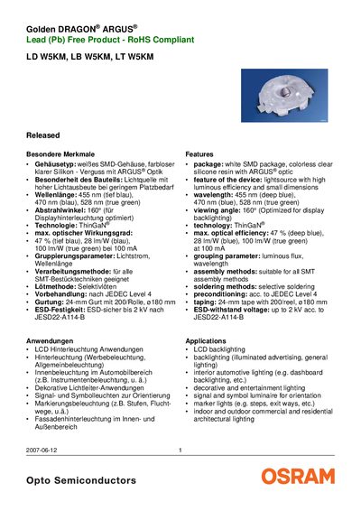 OSRAM W5KM LED Series Datasheet - cover page