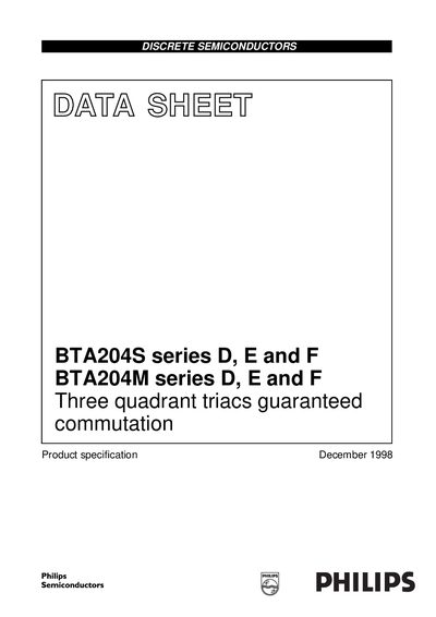 Philips BTA204S/BTA204M Triac Data Sheet - cover page