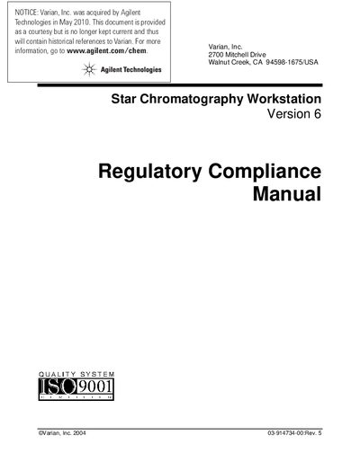 Agilent Star Chromatography Workstation V6 Regulatory Compliance Manual - cover page