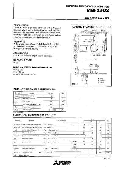 Mitsubishi MGF1302 GaAs FET Datasheet - cover page