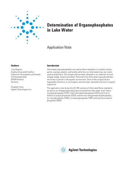 Determination of Organophosphates in Lake Water Application Note - cover page
