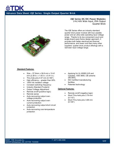 TDK Innoveta iQE Series DC/DC Power Module Datasheet - cover page