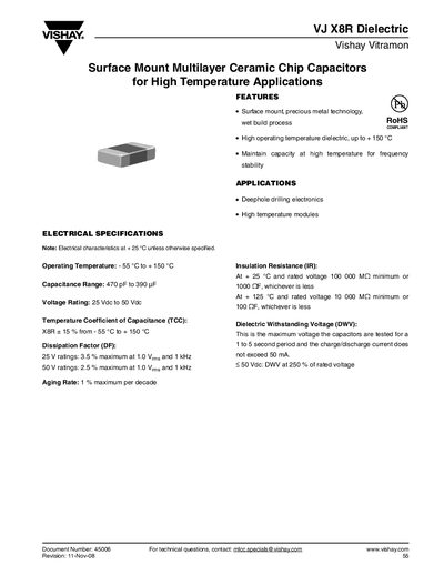 Vishay VJ X8R Dielectric Datasheet - cover page