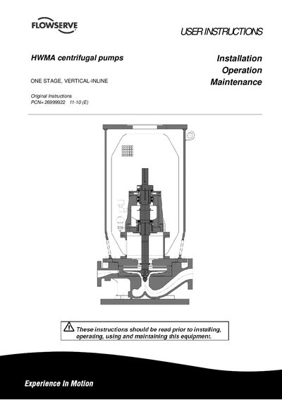Flowserve HWMA Centrifugal Pump User Manual - cover page