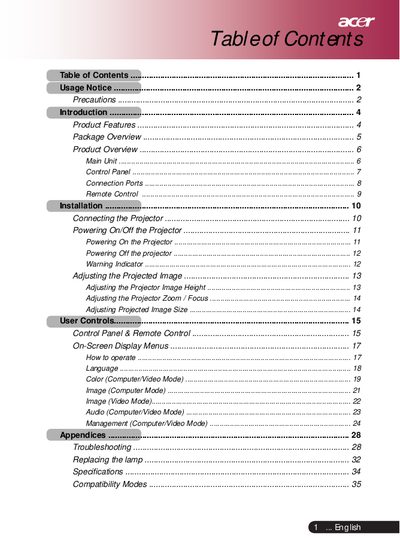 acer SVGA single chip 0.55 DLP projector user manual - cover page