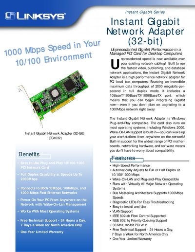 Linksys EG1032 Network Adapter User Manual - cover page
