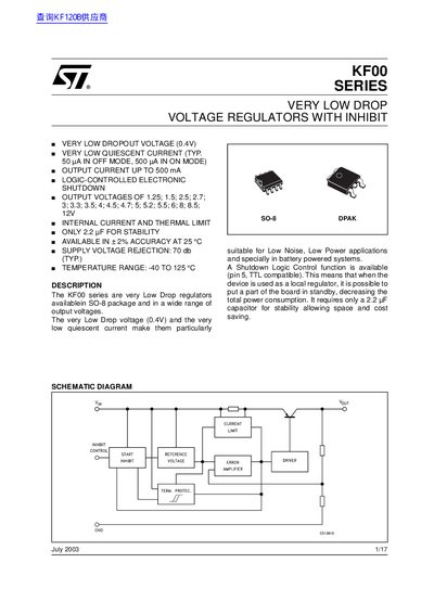 STMicroelectronics KF00 Series Very Low Dropout Voltage Regulator Datasheet - cover page