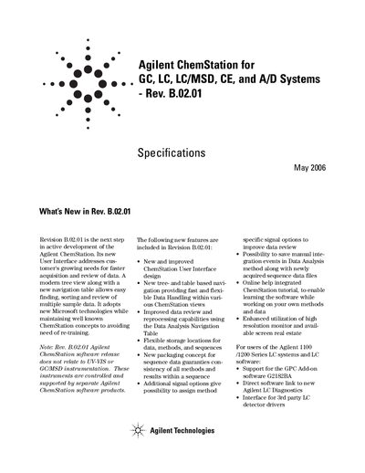 Agilent ChemStation Manual Rev. B.02.01 - cover page