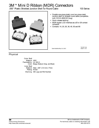 3M 103 Series Mini D Ribbon (MDR) Connectors Datasheet - cover page