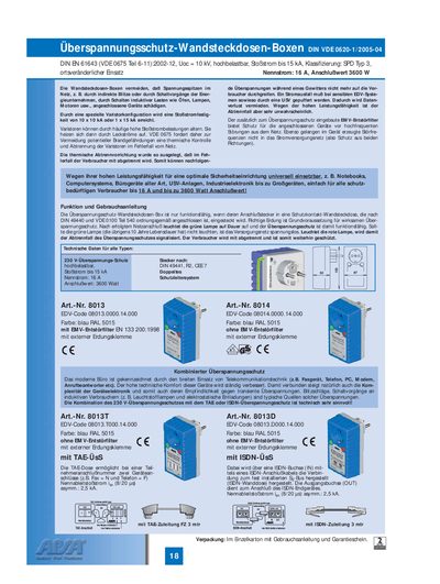 APSA DIN VDE 0620-1/2005-04 Surge Protection Wall Socket Box Product Leaflet - cover page