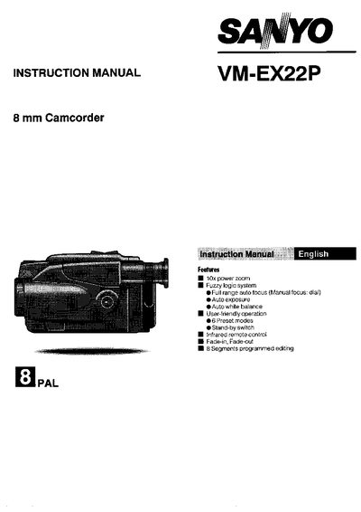 Sanyo VM-EX22P Camcorder Instruction Manual - cover page