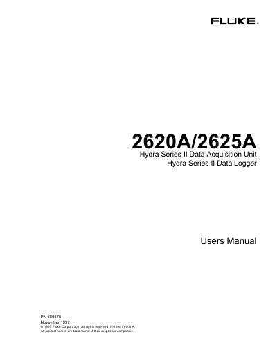 Fluke 2620A/2625A Hydra Series II Data Acquisition Unit User Manual - cover page