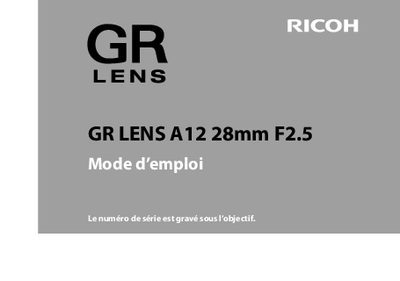 Ricoh GR Lens A12 28mm F2.5 User Manual - cover page