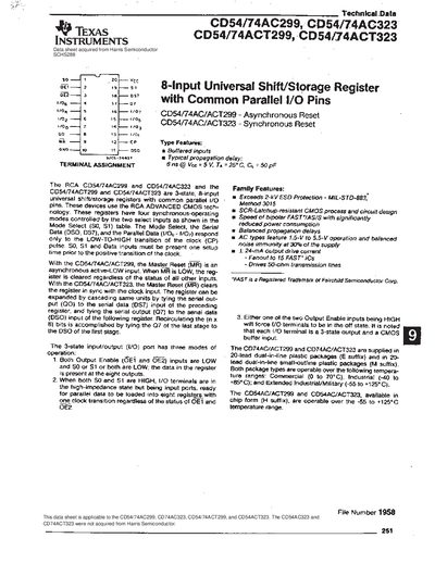 Texas Instruments CD54/74AC299 Data Sheet - cover page
