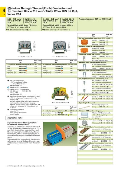 WAGO Miniature Through/Ground (Earth) Conductor 4Terminal Blocks 2.5 mm2 /AWG 12 for DIN 35 Rail Series 264 - cover page