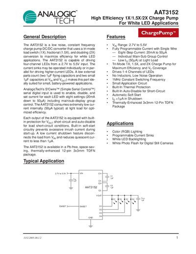 Analogic AAT3152 High Efficiency Charge Pump Datasheet - cover page