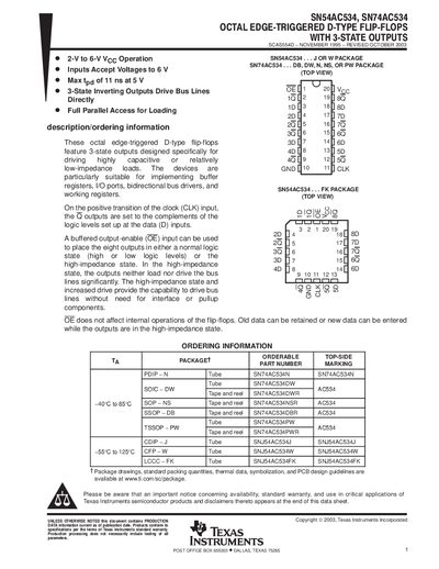 TEXAS INSTRUMENTS SN54AV534 handbook - cover page