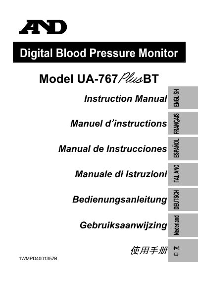 A&D UA-767 BT Blood Pressure Monitor User Manual