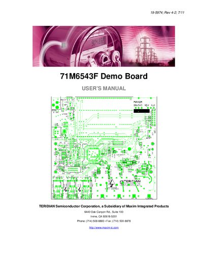 Teridian 71M6543F Demo Board User Manual