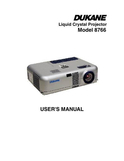 Dukane 8766 Liquid Crystal Projector User's Manual - cover page