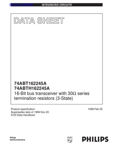 Philips 74ABT162245A/74ABTH162245A 16-Bit Bus Transceiver Datasheet - cover page