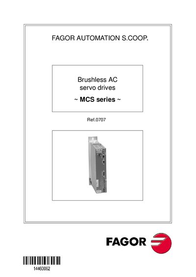 Fagor MCS Series Digital Brushless AC Servo Drive User Manual - cover page
