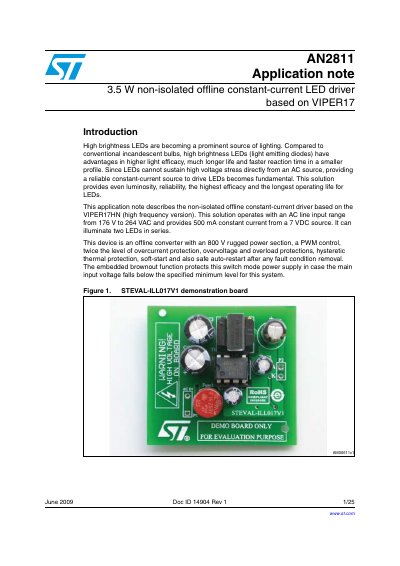 STMicroelectronics AN2811 Application Note: VIPER17-Based LED Driver - cover page