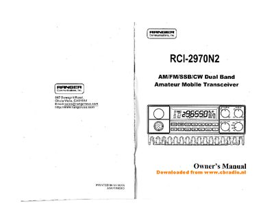 Ranger RCI-2970N2 Amateur Radio Dual Band Transceiver Owner's Manual - cover page