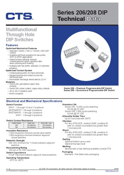 CTS 206/208 DIP Series Handbook - cover page