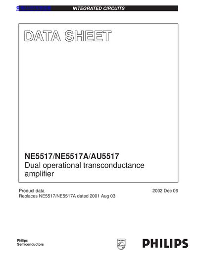 Philips AU5517/NE5517A Dual Operational Transconductance Amplifier Datasheet - cover page