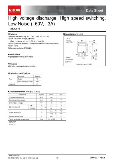 ROHM 2SA2072 Datasheet - cover page
