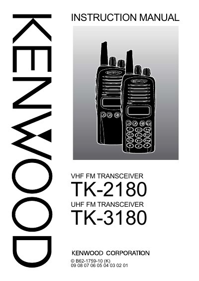 KENWOOD VHF FM TRANSCEIVERTK-2180 UHF FM TRANSCEIVER TK-3180 Manual - cover page