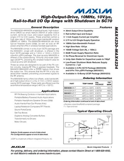 Maxim MAX4230-MAX4234 Op Amp Datasheet - cover page