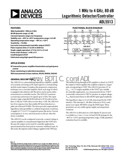 Analog Devices ADL5513 Logarithmic Detector/Controller Datasheet - cover page