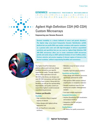 Agilent HD-CGH Custom Microarrays Product Note - cover page