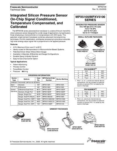 Freescale MPX5100/MPXV5100 Series Datasheet - cover page