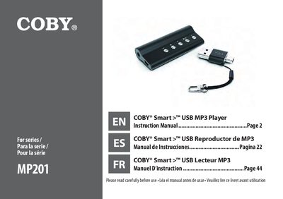 Coby MP201 USB MP3 Player Instruction Manual - cover page