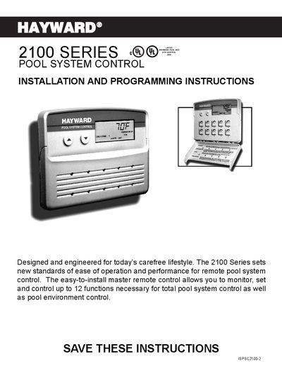 Hayward 2100 Series Pool System Control Installation and Programming Instructions