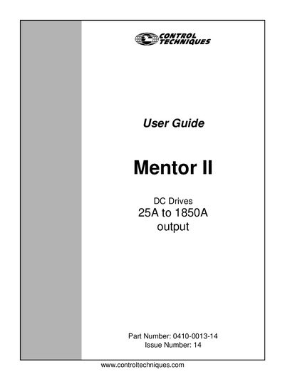 Control Techniques Mentor II DC Drives 25A‑1850A User Manual - cover page