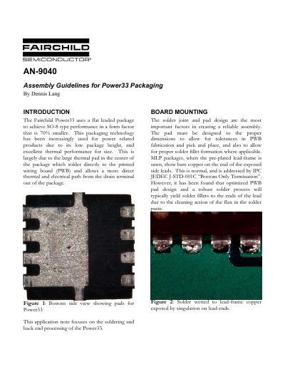 FAIRCHILD AN-9040 Assembly Guidelines for Power33 Packaging handbook - cover page