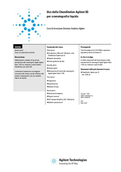 Agilent Uso della ChemStation Agilent 3D per cromatografia liquida (H4033A) Manual