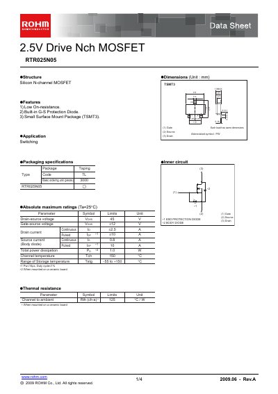 ROHM Semiconductor RTR025N05 Data Sheet - cover page
