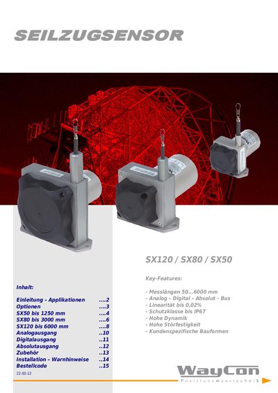 Waycon SX50/SX80/SX120 Series Position Sensor Data Sheet - cover page