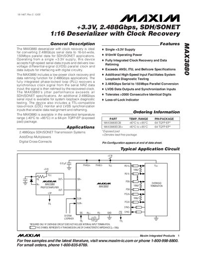 Maxim MAX3880 Deserializer with Clock Recovery Datasheet - cover page