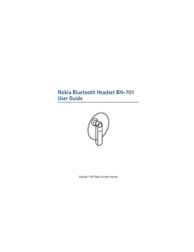 Nokia BH-701 Bluetooth Headset User Guide - cover page