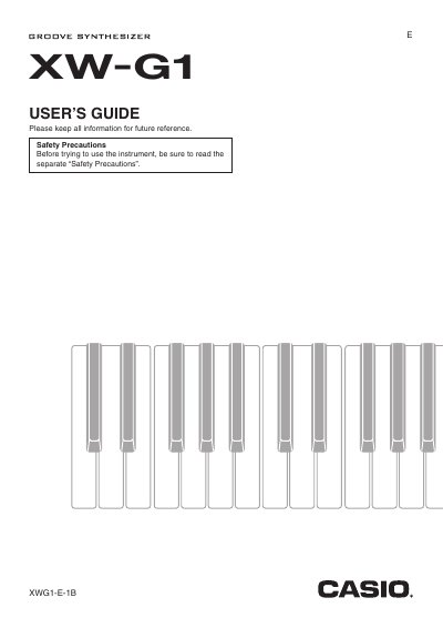 Casio XW-G1 Groove Synthesizer User's Guide - cover page