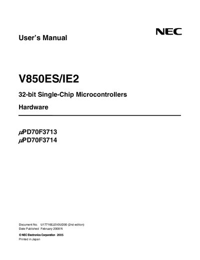 NEC V850ES/IE2 32-bit Single-Chip Microcontroller Hardware User Manual - cover page