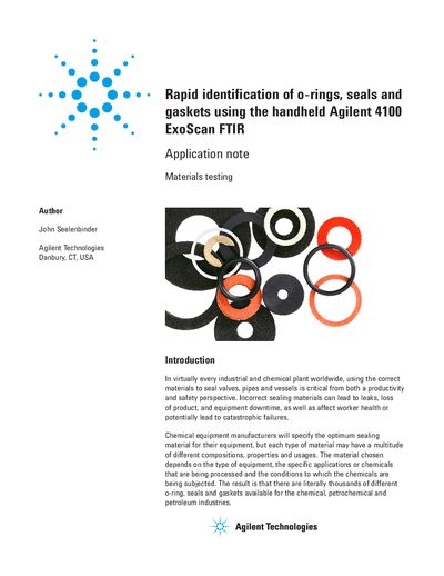 Agilent 4100 ExoScan FTIR Application Note for O-Ring Identification - cover page