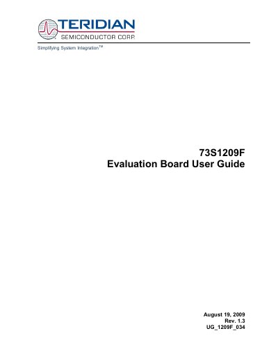 Teridian 73S1209F Evaluation Board User Guide - cover page