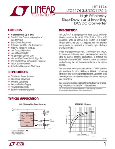 Linear Technology LTC1174-3.3/LTC1174-5 Datasheet - cover page